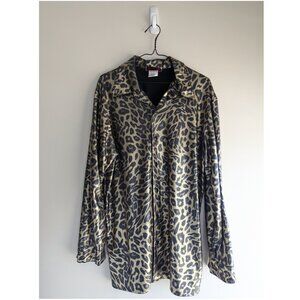 Gold Disco Charades Leopard Print Button Down Blouse